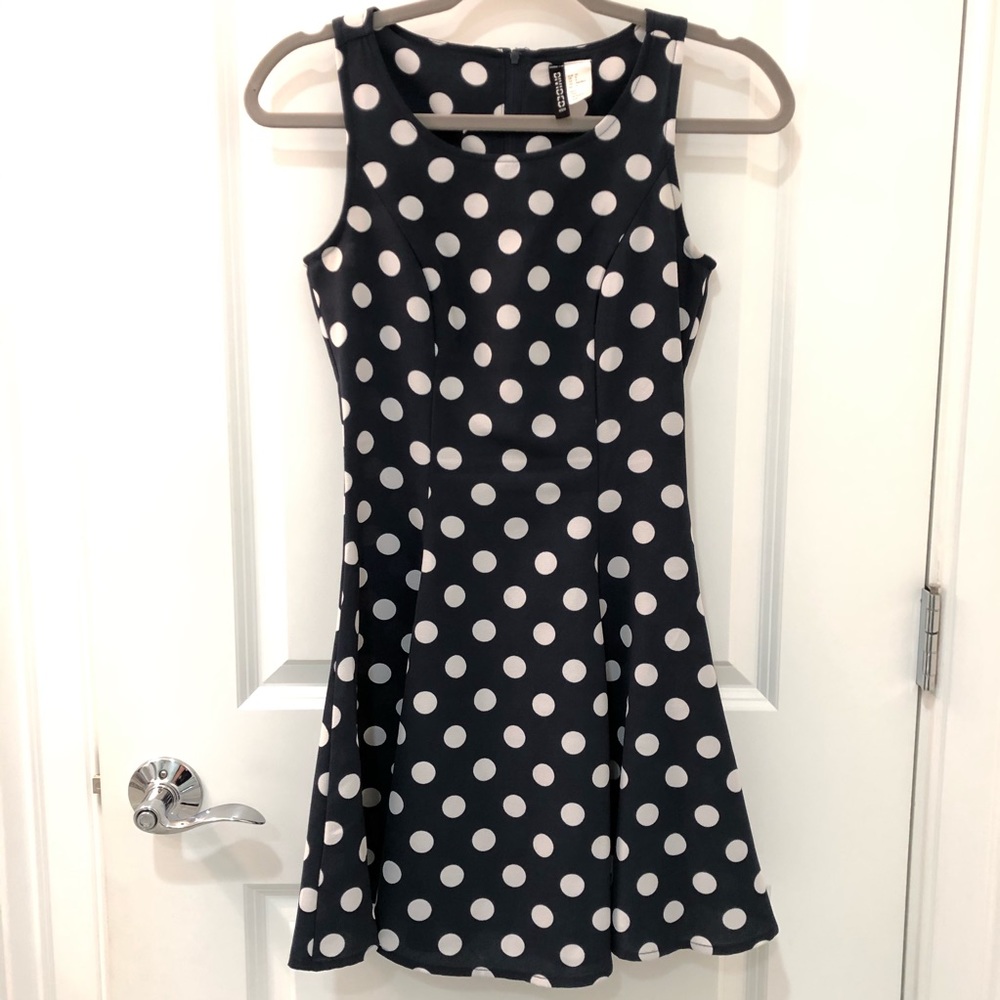 Navy Blue Polka Dot Fit & Flare Dress
